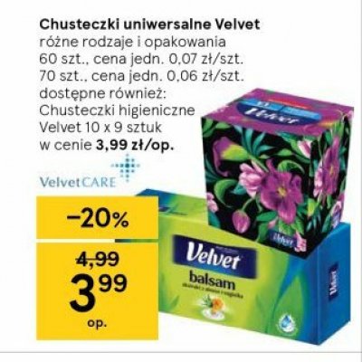 Chusteczki higieniczne 3-warstwy Velvet promocja