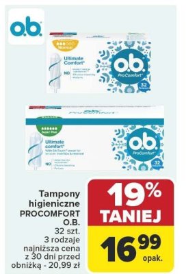Tampony higieniczne PROCOMFORT O.B. 32 szt. różne rodzaje promocja w Carrefour