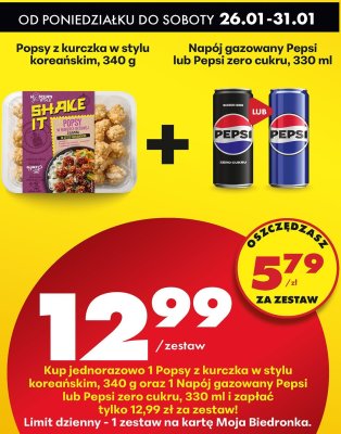 Zestaw: Popsy z kurczka w stylu koreańskim + Napój gazowany Pepsi promocja w Biedronka