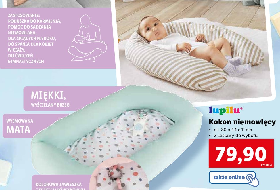 Kokon niemowlęcy 80 x 44 x 11 cm Lupilu promocja