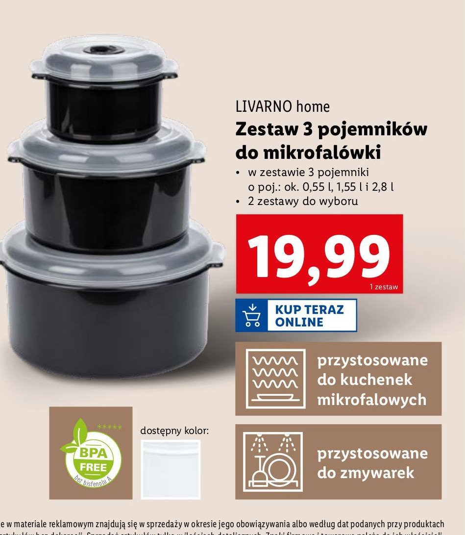 Zestaw pojemników do mikrofalówki 550 ml + 1.55 l + 2.8 l Livarno promocja w Lidl