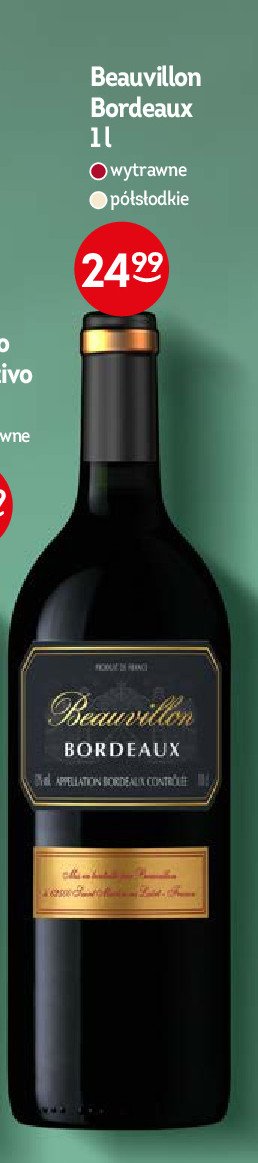 Wino Beauvillon bordeaux medium sweet promocja