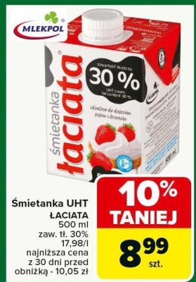 Śmietanka UHT ŁACIATE promocja w Carrefour Market