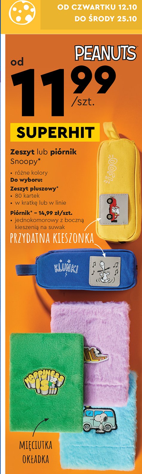 Zeszyt pluszowy 80 k kratka snoopy PEANUTS promocja