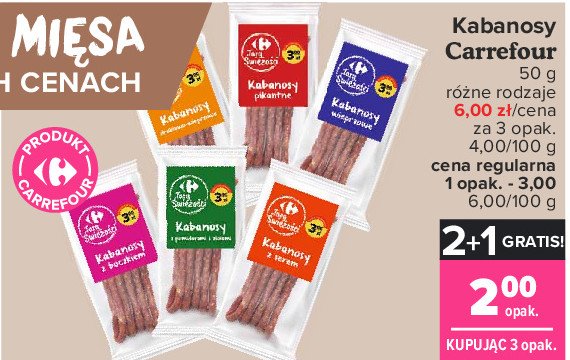Kabanosy z serem Carrefour targ świeżości promocja w Leclerc
