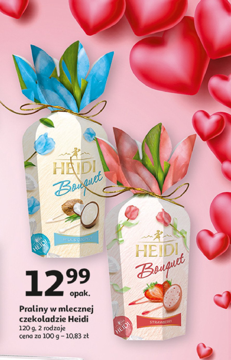 Praliny bouquette z nadzieniem truskawkowym Heidi promocja w Auchan