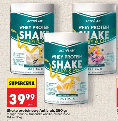 Shake proteinowy Activlab, 350 g: mango-ananas, francuska wanilia, owoce leśne promocja w Biedronka