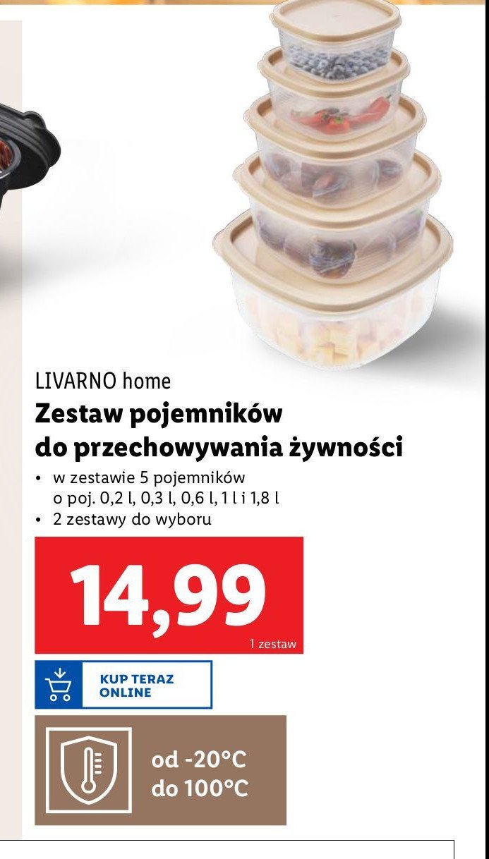 Pojemnik do przechowywania żywności 200 ml + 300 ml + 600 ml + 1 l + 1.8 l LIVARNO HOME promocja