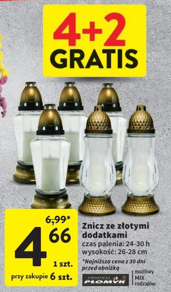 Znicz szklany z krzyżykiem 24h PŁOMYK promocja w Intermarche