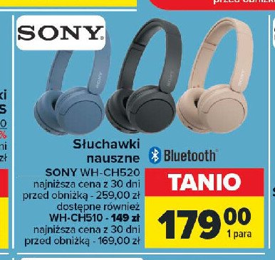Słuchawki wh-ch520 kremowe Sony promocja w Carrefour