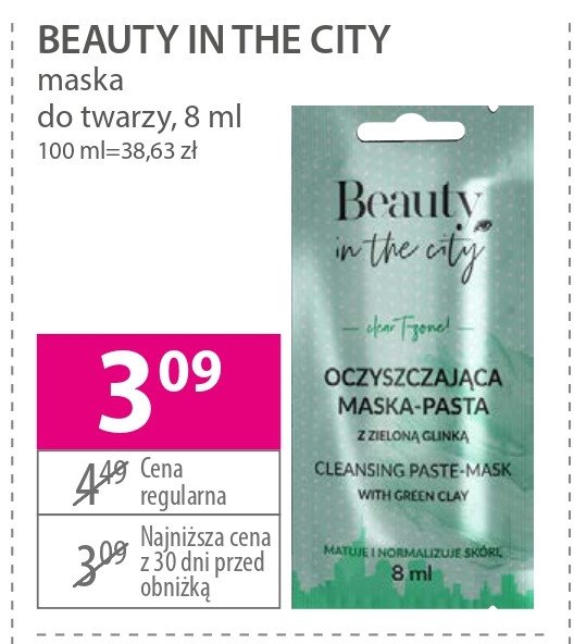 Oczyszczająca maska-pasta z zieloną glinką Beauty in the city promocja