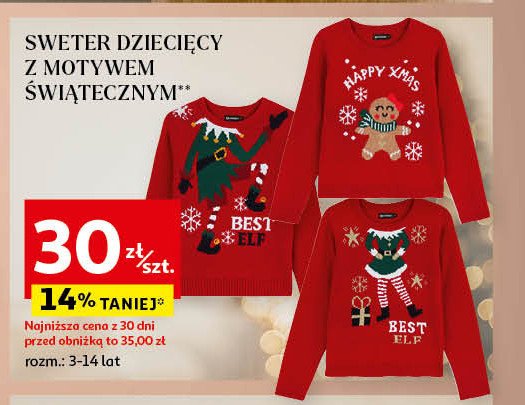 Sweterek dziewczęcy świąteczny 3-14 lat Auchan inextenso promocja