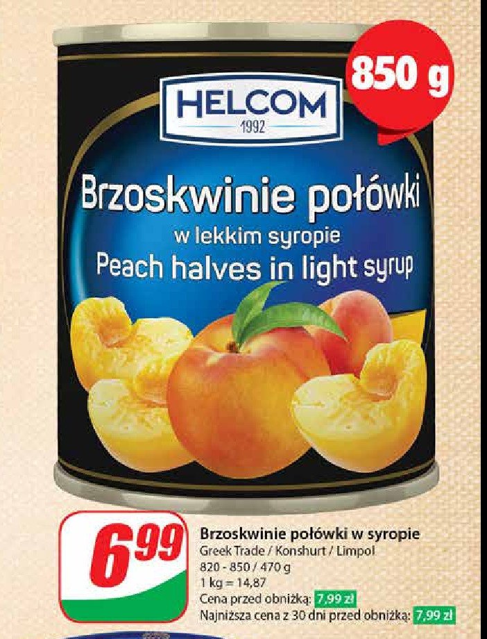 Brzoskwinie połówki Helcom promocja w Dino