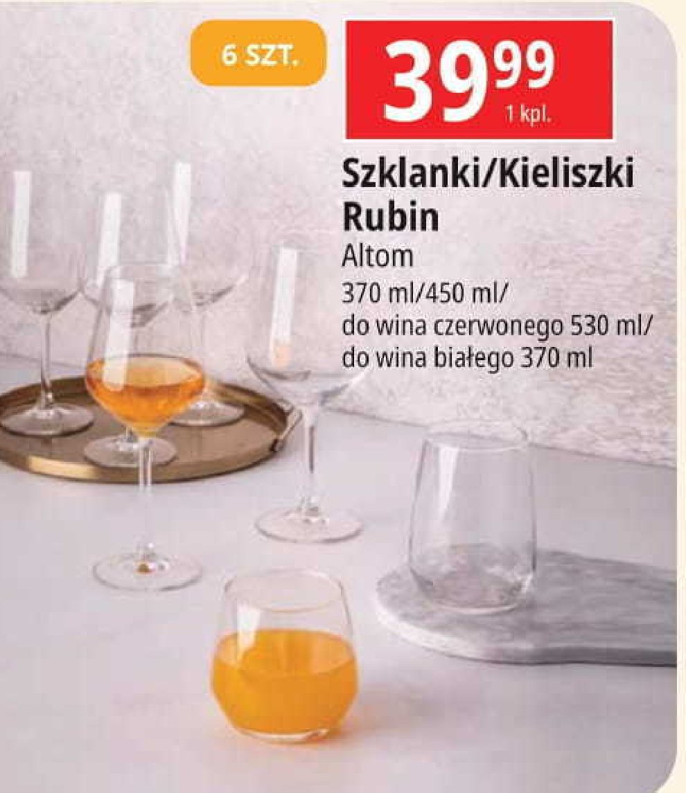 Szklanki do napoj贸w rubin 450 ml Altom promocja