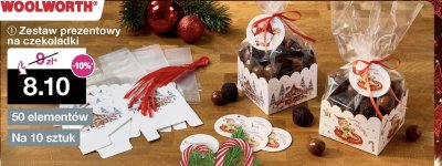 Zestaw prezentowy na czekoladki 50 elementów na 10 sztuk promocja w Woolworth