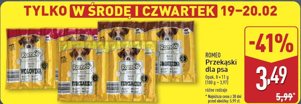 Przysma dla psa wołowina Romeo (karma) promocja w Aldi