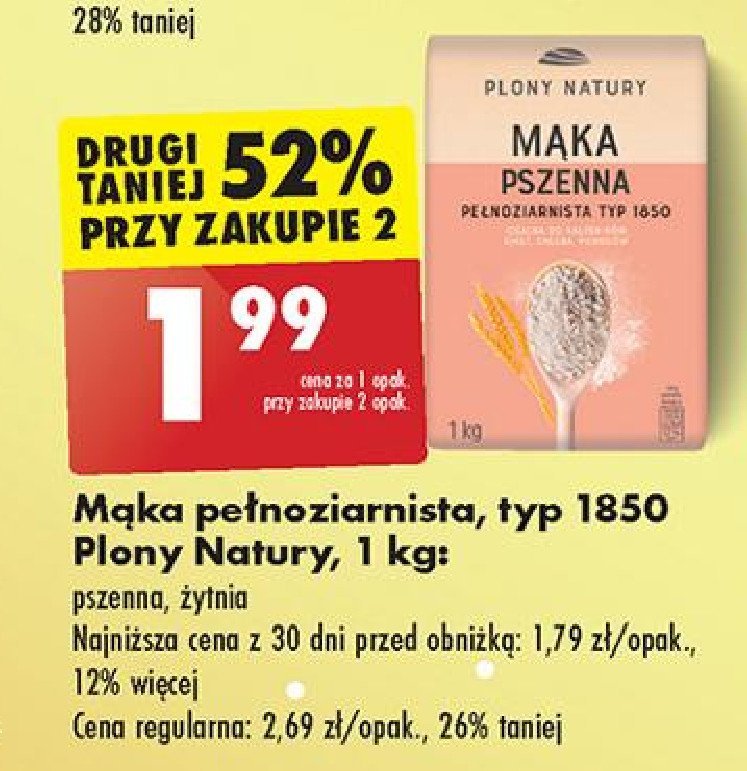 Mąka pszenna pełnoziarnista typ 1850 Plony natury promocja w Biedronka