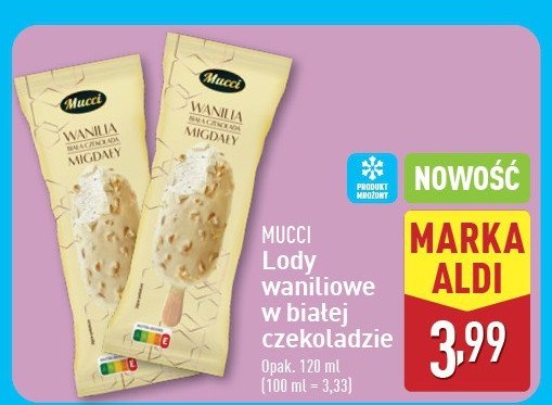 Lody wanilia biała czekolada migdały Mucci promocja w Aldi