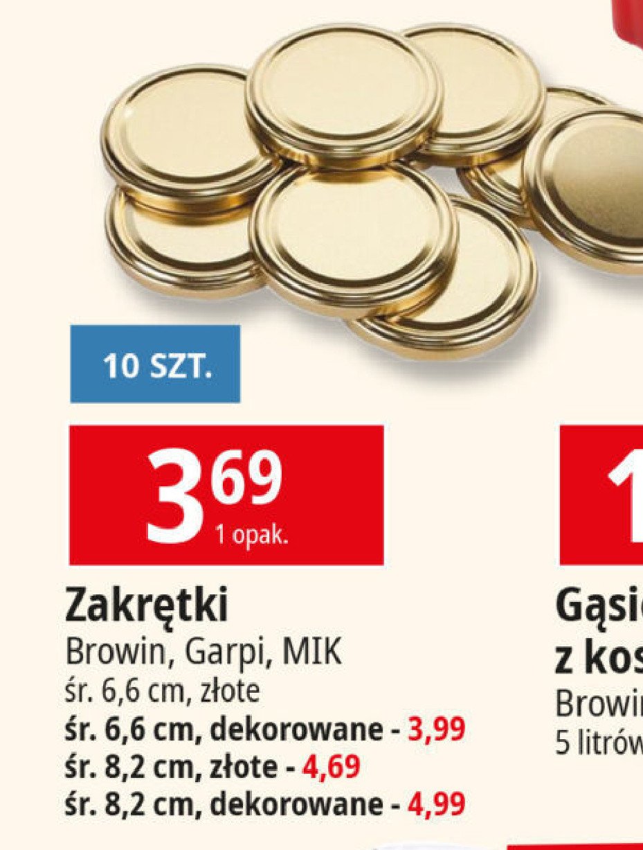 Zakrętki złote 8.2 cm Garpi promocja