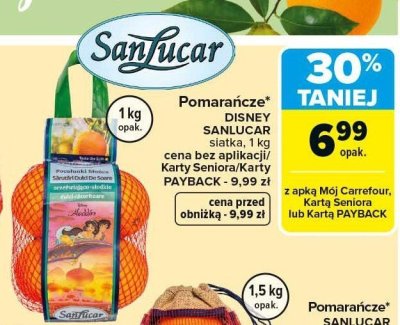 Pomarańcze DISNEY SANLUCAR siatka 1 kg promocja w Carrefour Market