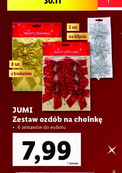 Kokardki choinkowe z brokatem Jumi promocja