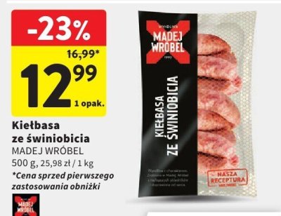 Kiełbasa ze świniobicia MADEJ WRÓBEL promocja w Intermarche