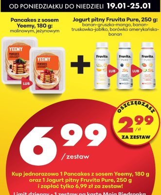 Zestaw: Pancakes z sosem Yeemy + jogurt pitny Fruvita Pure promocja w Biedronka