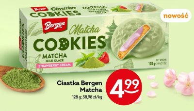 Ciastka Bergen Matcha Cookies Milk Glaze Strawberry Cream promocja w Żabka