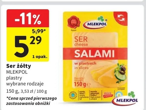 Ser salami plastry Mlekpol promocja