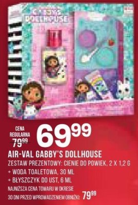 Zestaw prezentowy Air-Val Gabby's Dollhouse woda perfumowana cienie do powiek, 2 x 1.2 g + woda toaletowa, 30 ml + błyszczyk do ust, 6 ml promocja w Drogerie Natura