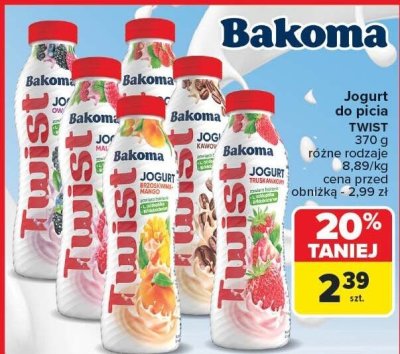 Jogurt pitny Twist, różne rodzaje Bakoma promocja w Carrefour