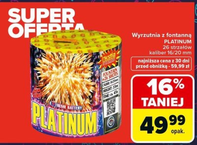 Wyrzutnia z fontanną Platinum 25 strzałów kaliber 16/20 mm promocja w Carrefour