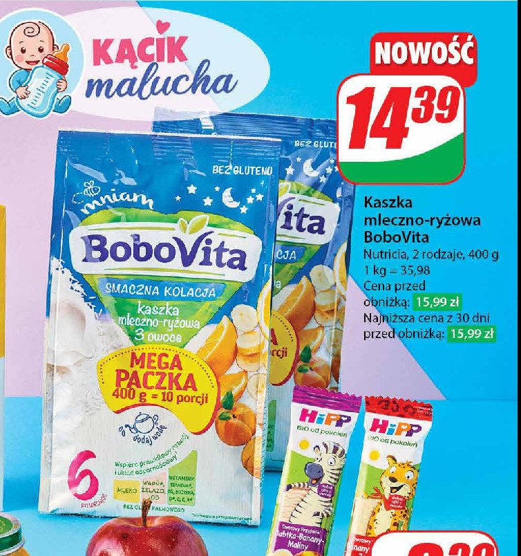 Kaszka mleczno-ryżowa 3 owoce BOBOVITA SMACZNA KOLACJA promocja