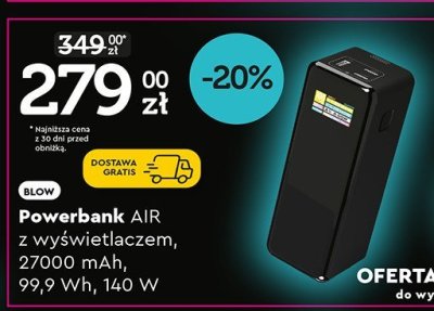 Powerbank AIR z wyświetlaczem, 27000 mAh, 99,9 Wh, 140 W promocja w Biedronka