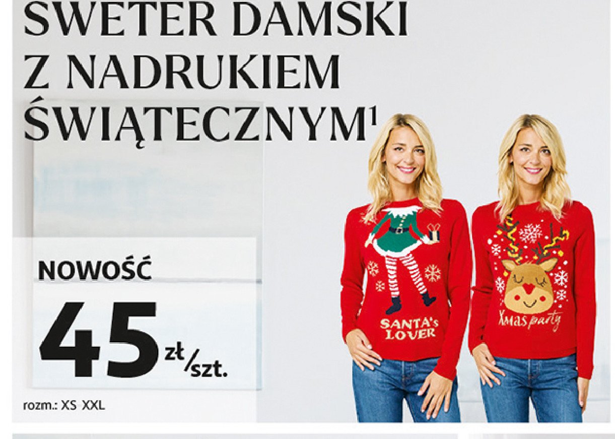 Sweter damski z nadrukiem świątecznym Auchan inextenso promocja