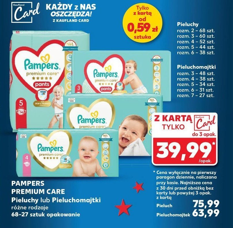 Pieluchy dla dzieci 2 Pampers premium care promocja