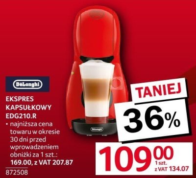 Ekspres kapsułkowy EDG210.R DeLonghi promocja w Selgros