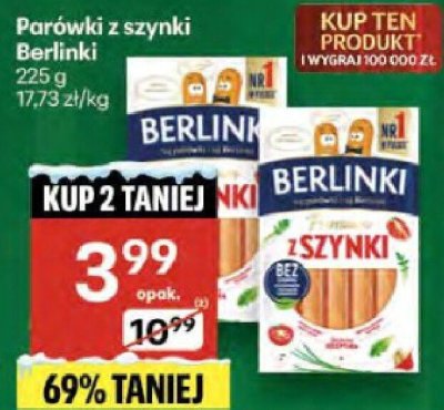 Parówki z szynki Berlinki promocja w Delikatesy Centrum