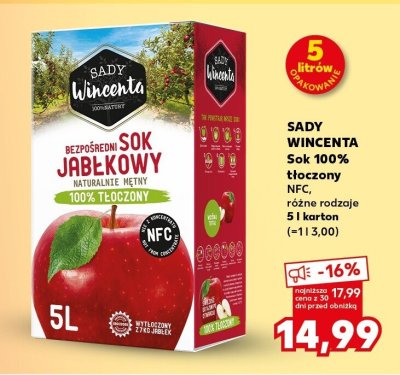 Sok 100% tłoczony NFC jabłkowy promocja w Kaufland