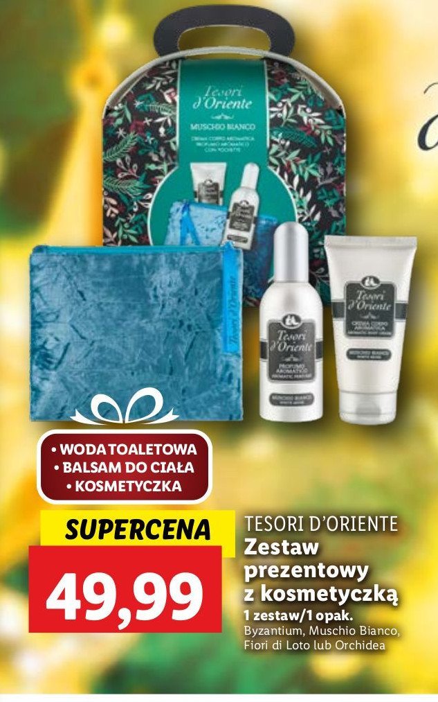 Zestaw w kosmetyczce muschio bianco: balsam do ciała + woda toaletowa Tesori d'oriente promocja