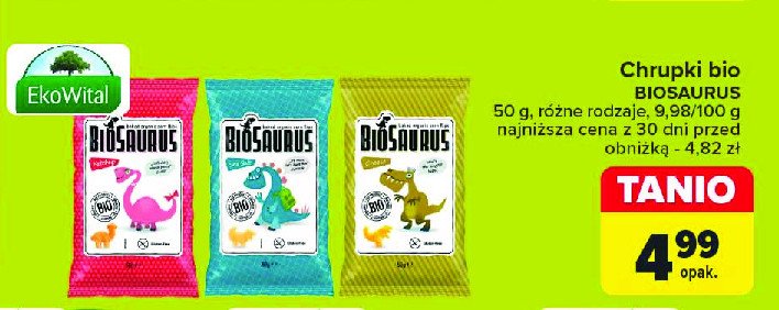 Chrupki kukurydziane bezglutenowe sól morska Biosaurus promocja w Carrefour