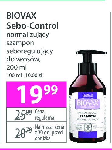 Szampon do włosów seboregulujący Biovax sebocontrol promocja