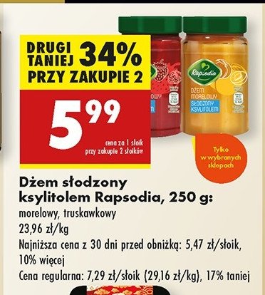 Dżem słodzony ksylitolem truskawkowy Rapsodia promocja w Biedronka