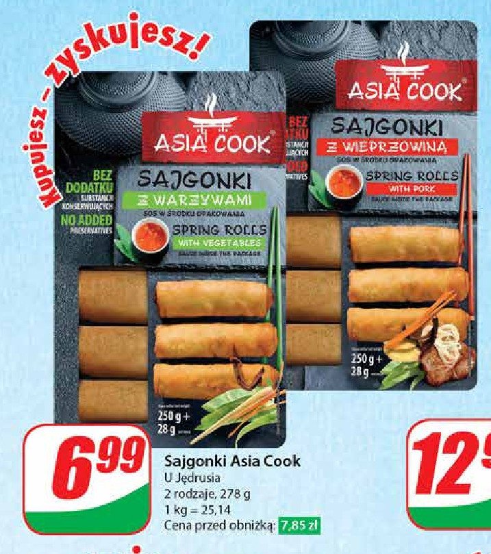 Sajgonki z wieprzowiną + sos Asia cook promocja w Dino