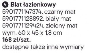 Blat łazienkowy czarny mat 60x45x1.8 cm promocja w Castorama