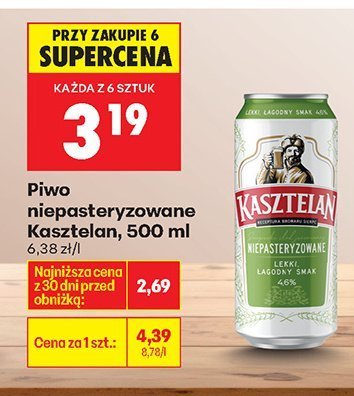 Piwo niepasteryzowane Kasztelan, 500 ml promocja w Biedronka