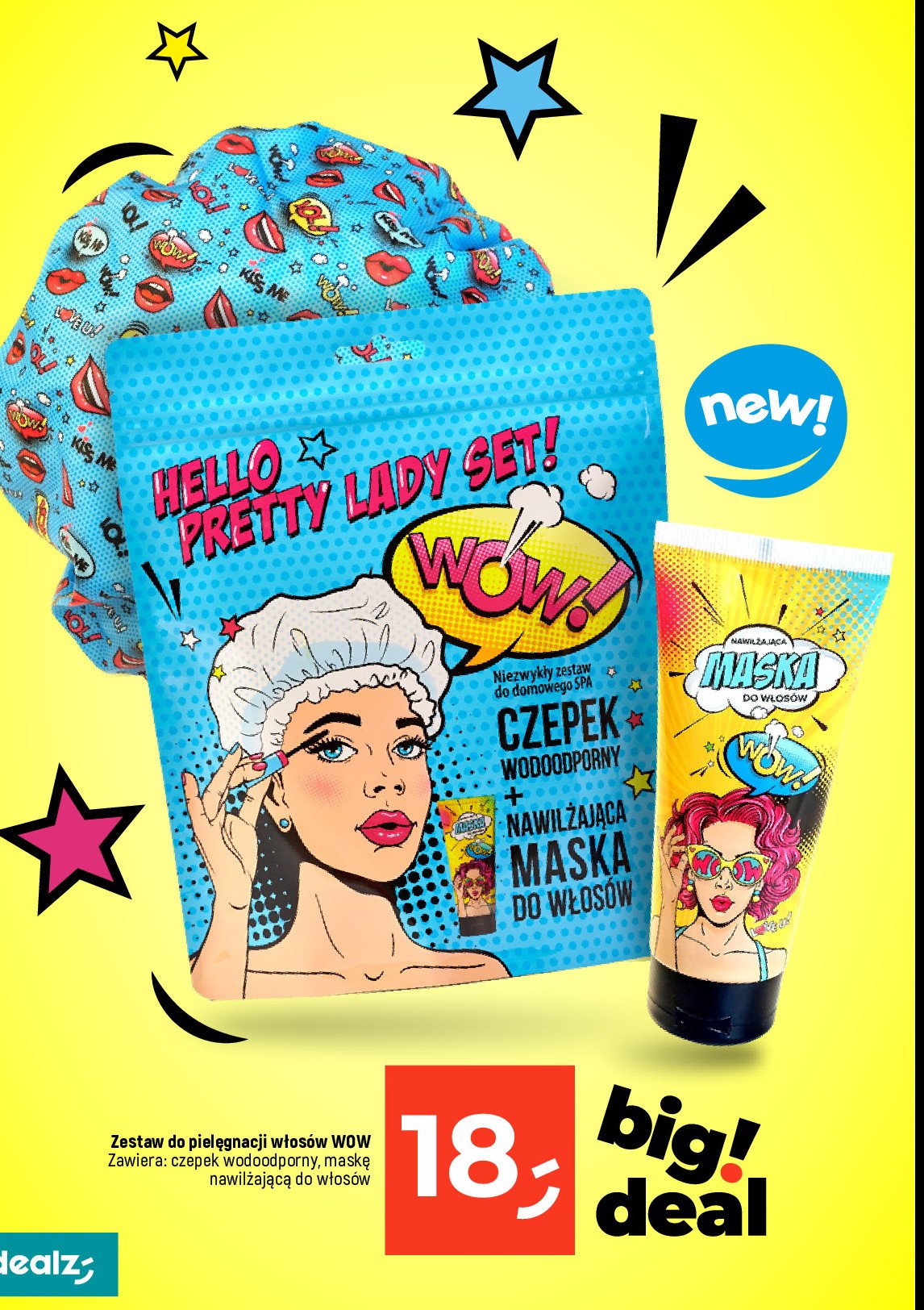 Zestaw do pielęgnacji włosów hello pretty lady: maska do włosów + czepek wodooporny AURA COSMETICS promocja