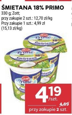 Śmietana 18% Primo Zott promocja w Stokrotka
