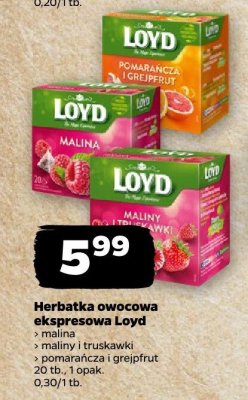Herbatka owocowa ekspresowa: malina, maliny i truskawki, pomarańcza i grejpfrut promocja w Netto