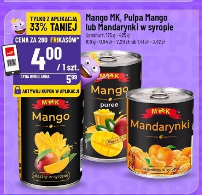 Mango MK, Pulpa Mango lub Mandarynki w syropie M&K, konserwa 175 g - 425 g promocja w POLOmarket
